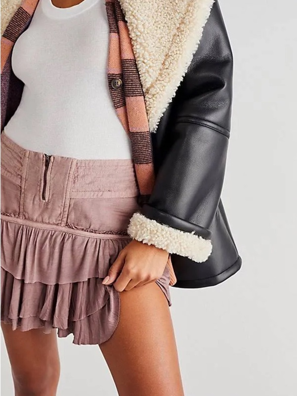 Free People Frostbite Layered Ruffle Miniskirt in Elderberry Tea
